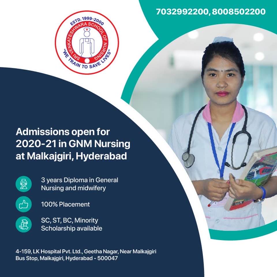 Admissions open for 2020-21 in GNM Nursing at Malkajgiri, Hyderabad. 
 
Visit: svson.com 

#Nursing #NursingSchool #NursingCollege #NursingCourse #NursingStudy #NursingInstitute #AdmissionsForNursing #NursingAdmissions #BScNursing