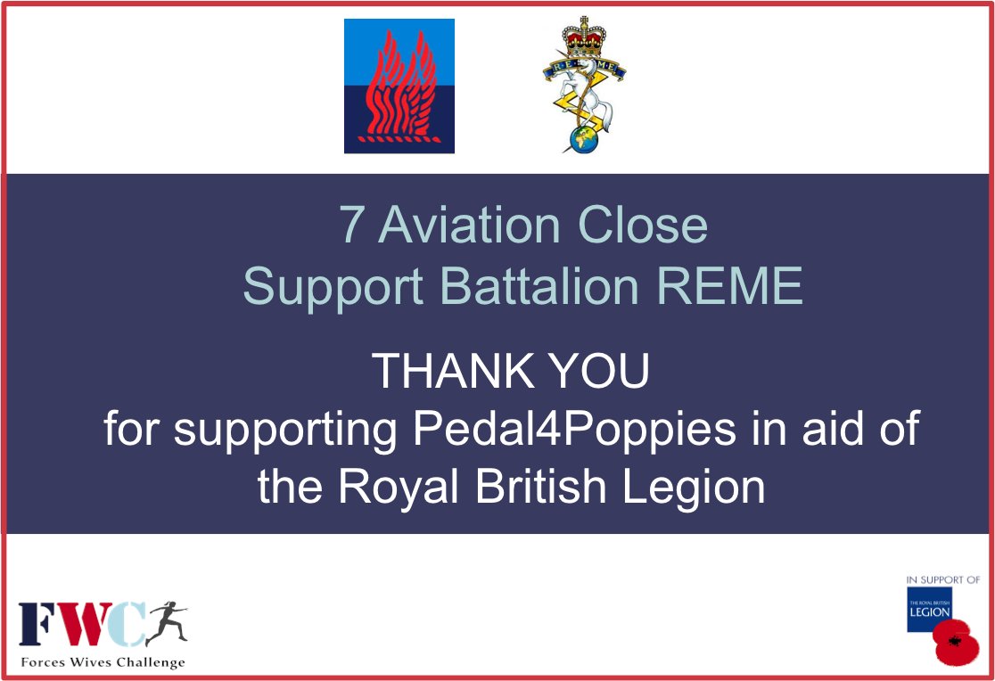 Great to see another military unit teaming up with FWC on the #Pedal4Poppies challenge to raise money for <a href="/PoppyLegion/">Royal British Legion</a>. Thank you <a href="/CO7BnREME/">7 Avn Sp Bn REME</a> 🙏
Any other units keen to join?
Sat 24 Oct
Open to EVERYONE
Sign up 👇
forceswiveschallenge.org/pedal4poppies
@field_army 
<a href="/ArmySgtMajor/">British Army Sergeant Major Carney</a>
<a href="/Official_REME/">REME</a>