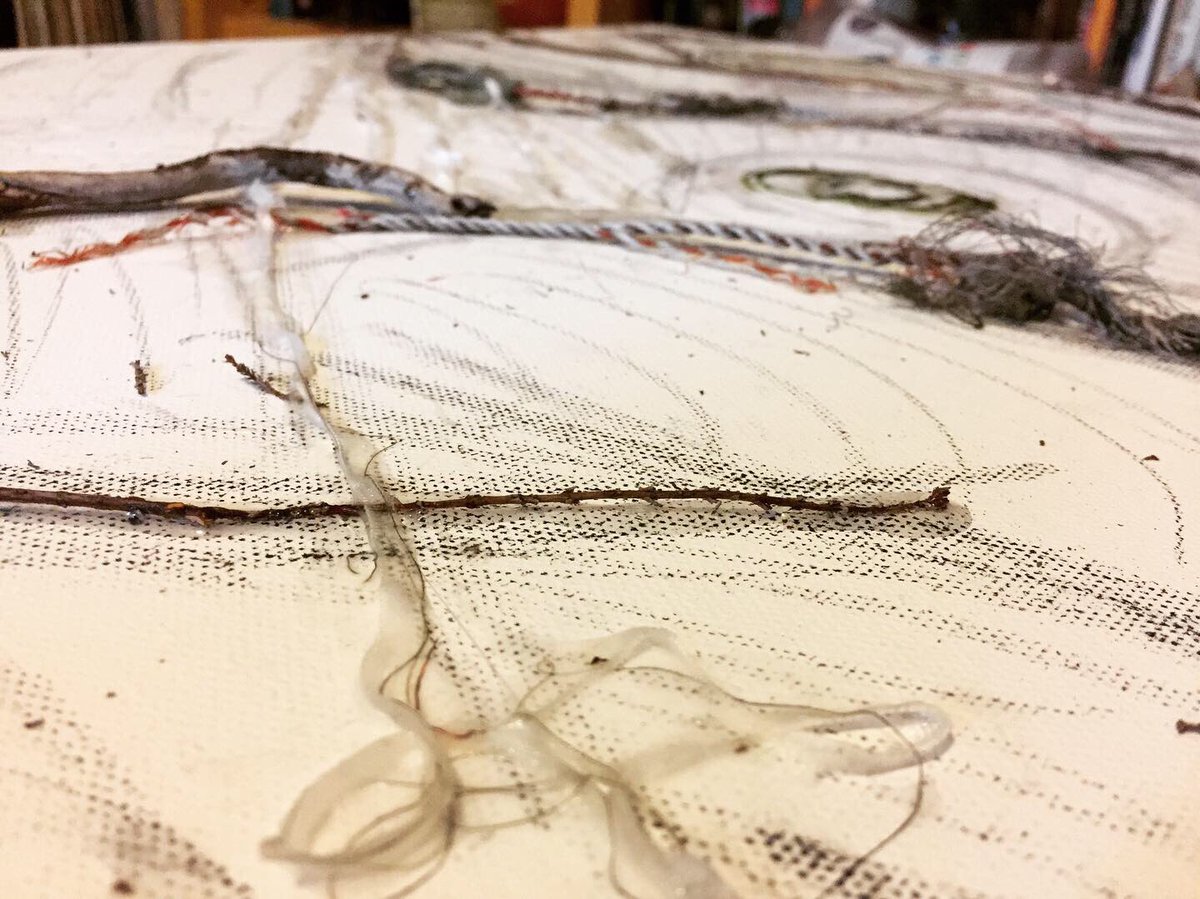 JaneCarlisleArt's tweet image. Adding surface texture using twigs and rubbish #mixedmedia #selfisolationart #surfacetexture