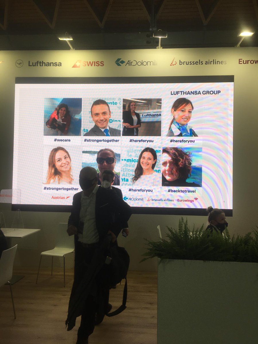 Air_Dolomiti's tweet photo. Nonstante tutte le difficoltà del momento, non potevamo mancare all'appuntamento con #TTG2020. Con la nostra presenza e assieme ai colleghi #Lufthansa abbiamo voluto dare un chiaro segnale di positività e speranza💪🌈✈️
#WeAreAirDolomiti #WeAreLufthansaGroup #BackInTheSkyTogether https://t.co/V8pIdSPKz9
