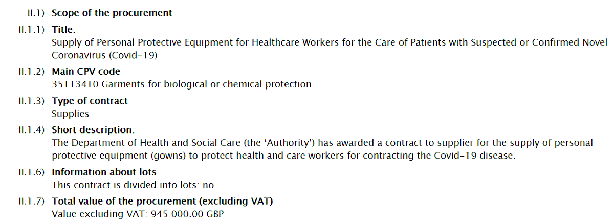 And not just those three contracts but also a £945k contract for gowns.  https://ted.europa.eu/udl?uri=TED:NOTICE:492059-2020:TEXT:EN:HTML&src=0