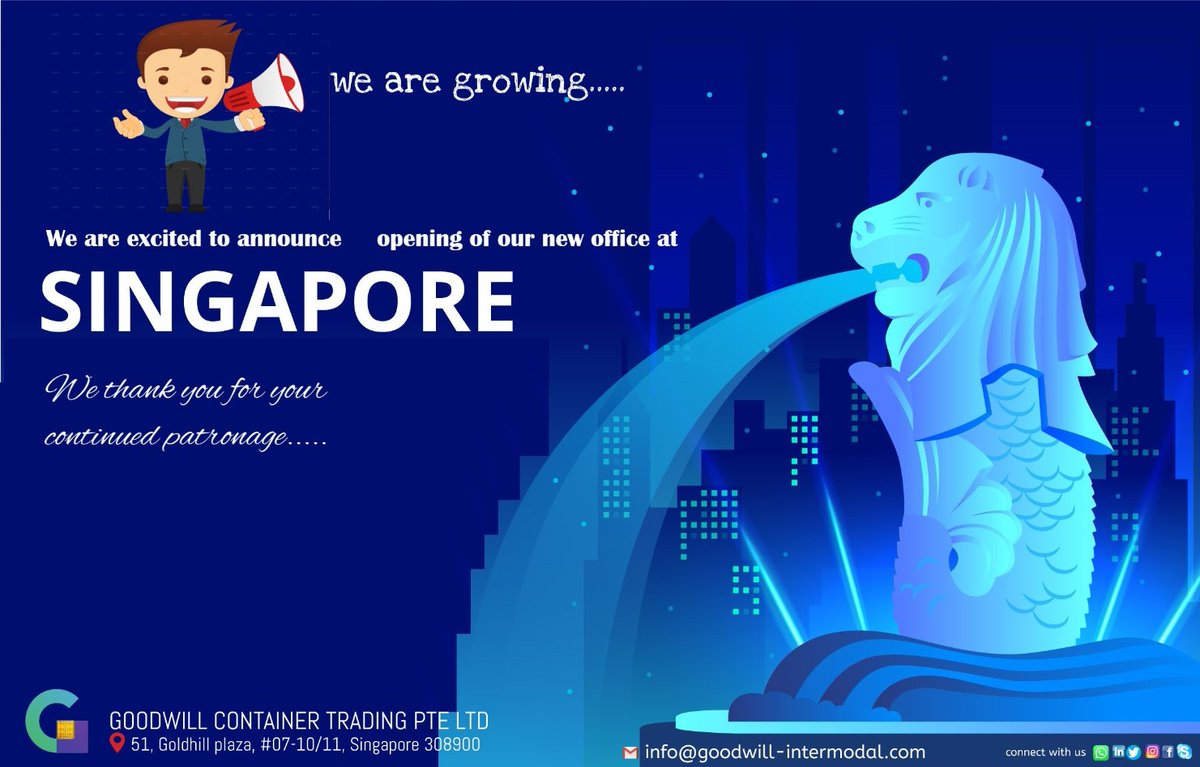 GoodwillInterm1's tweet image. Valued Patrons, We are excited to announce opening of our new office at SINGAPORE.... !! We thank you for your continued support .... !!! #goodwillintermodal #goodwill #containertrading #shippingcontainers #marinecontainers #singapore #india #malaysia #china #srilanka #indonesia
