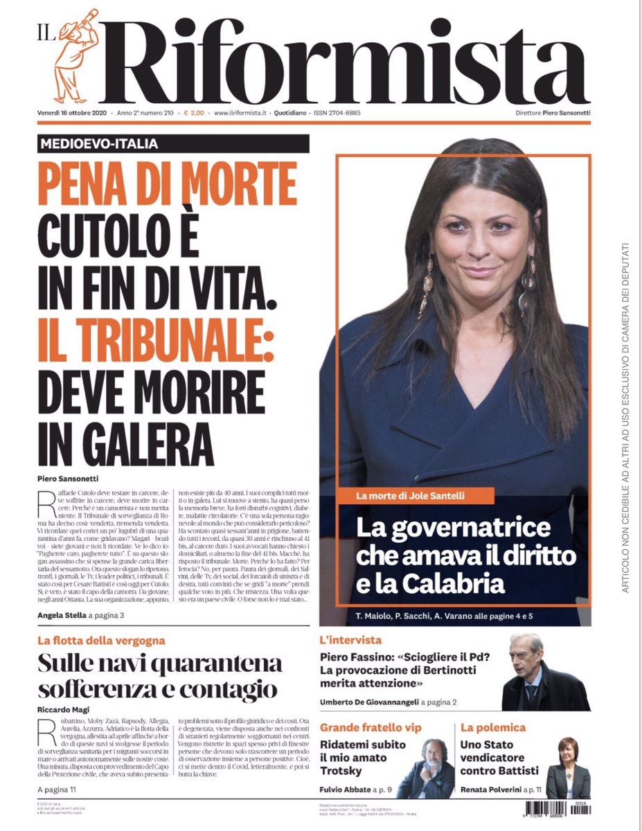 renatapolverini's tweet photo. ⚖️ Giustizia: quando lo Stato si vendica abdica al proprio ruolo e tradisce la Costituzione. Il garantismo (che deve valere per tutti) e le condizioni in cui è detenuto Cesare Battisti a Rossano. Il mio pensiero su @ilriformista di @PieroSansonetti https://t.co/ZMWXwy22Mn
