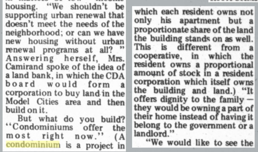 Apparently "condominium" was a new term that needed explanation to the readers of the Chronicle in 1969. ("Rita Camirand, Vice Chm. Of Model Cities Agency Explains Ideas on Housing", Cambridge Chronicle, 3 April 1969)