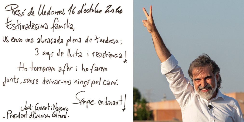 Tres anys de lluita i resistència. Des de la trinxera de la cel·la, gràcies per ser-hi i no defalliu. Sempre endavant!