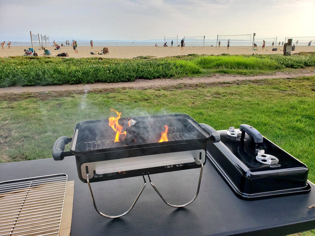 tinyocean_rving's tweet photo. First time using our @WeberBBQs #GoAnywhere! I think there are worse places to enjoy #chicken, #asparagus, #flatbread, and #smores! 😊 #RVTrip9 #RVingUS https://t.co/QTdgbGbFkM