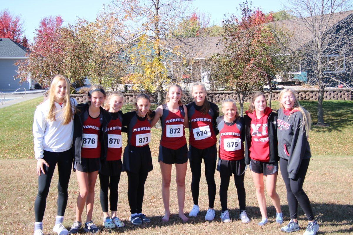 rgrammond's tweet photo. Section 6A Girls CC:  The @pierzpioneers ran to a strong 9th Place finish (out of 22 teams) at New London-Spicer Thursday.  Carissa Andres 25th, Emma Kowalczyk 29th, Morgan Litke 50th, Eden Andres 77th, Rachel Kasper 86th, Katie Leidenfrost 87th &amp; Sophie Leidenfrost 93rd. https://t.co/PbWNP0fDQe