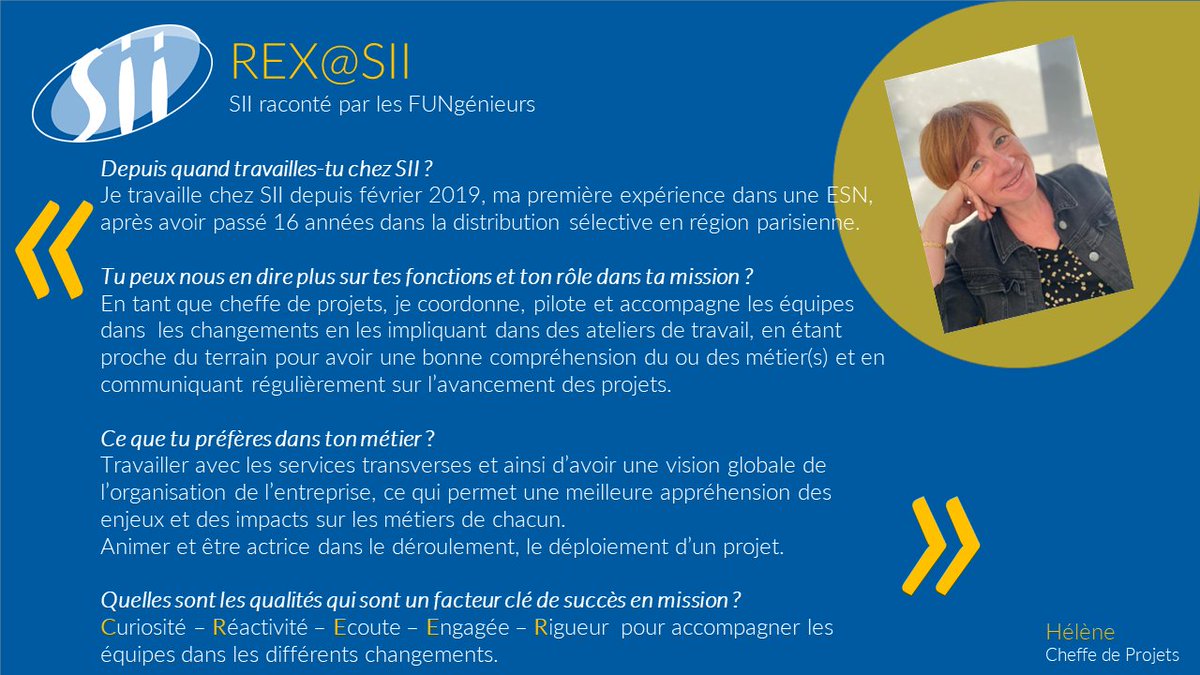 ✨1 jour = 1 talent.
Suivez les REX des collaborateurs de @SIIAtlantique Aujourd'hui Hélène présente sa mission en tant que #chefdeprojet

⚡Vous voulez rejoindre l'équipe ? C'est par ici : lnkd.in/gNCjg26

#recrutement #ingénieur #transformationnumérique