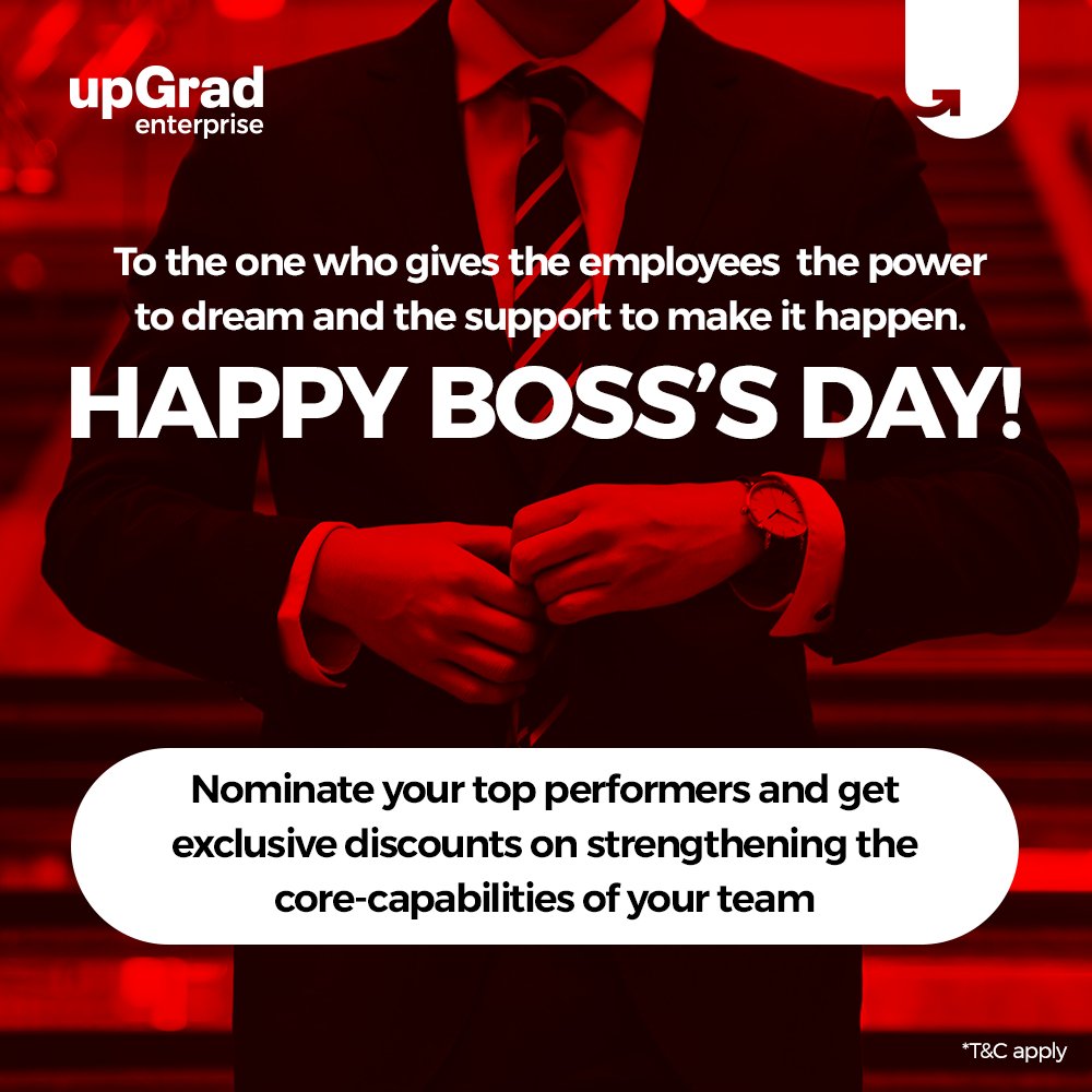 upGradBiz's tweet image. This Boss’s Day, nominate your top performers and get exclusive discounts* on Data, technology and Management programs. Because when your employees are business-ready, your business is success-ready! *T&amp;amp;C apply
bit.ly/3nV1uf9
#Data #Technology #Management #bossesday