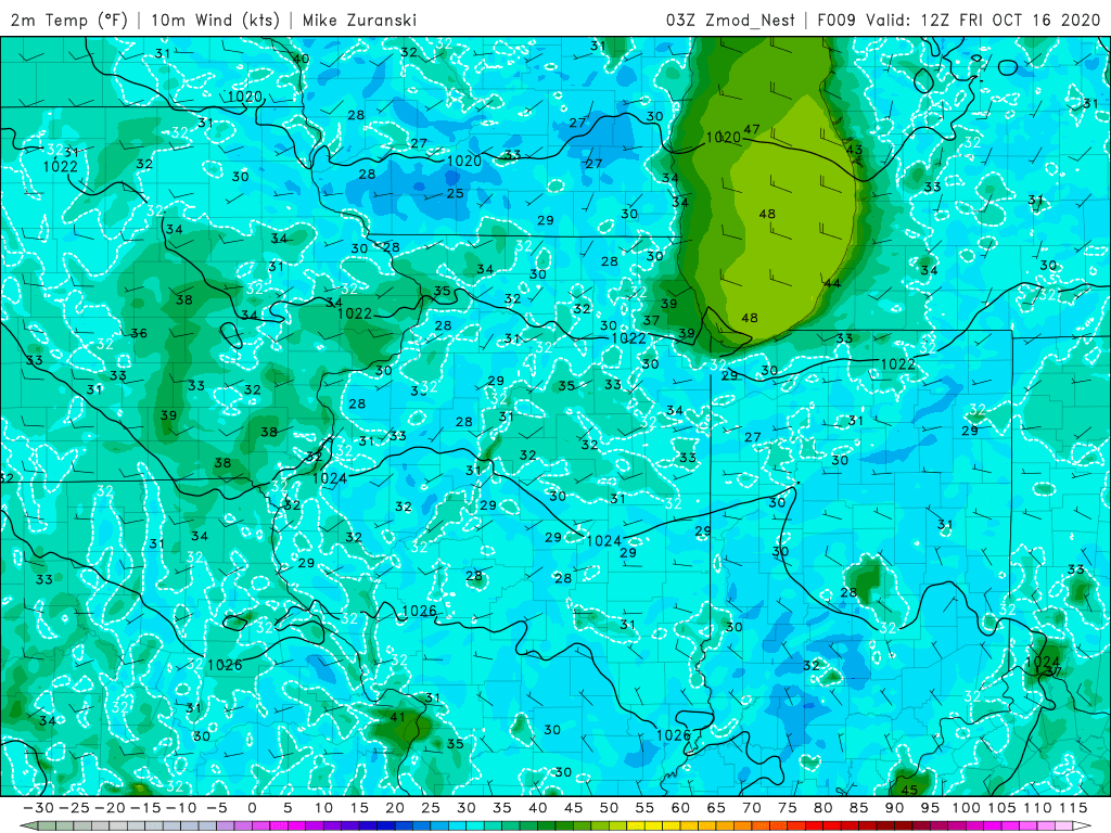 mzuranski's tweet photo. Looks to be a chilly night, at least according to the Zuranski Model (patent pending).

FWIW: I have no confidence in this forecast, but I am interested to see how it does... https://t.co/EBbOADCBC2
