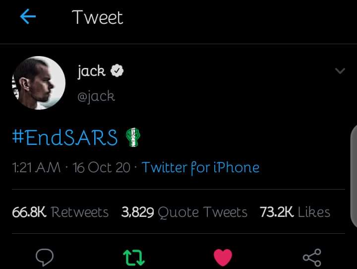 We enrolled Twitter CEO <a href="/jack/">jack</a>  to our school of savages, and he is doing well!

Adamu Garba threatened to carry him to court

 Jack posted next

This is what I call... "I'm on my platform, come and beat me!"

#JosEndSarsProtest 
#TwitterDown 
#EndsSARS 
#EndPoliceBrutality