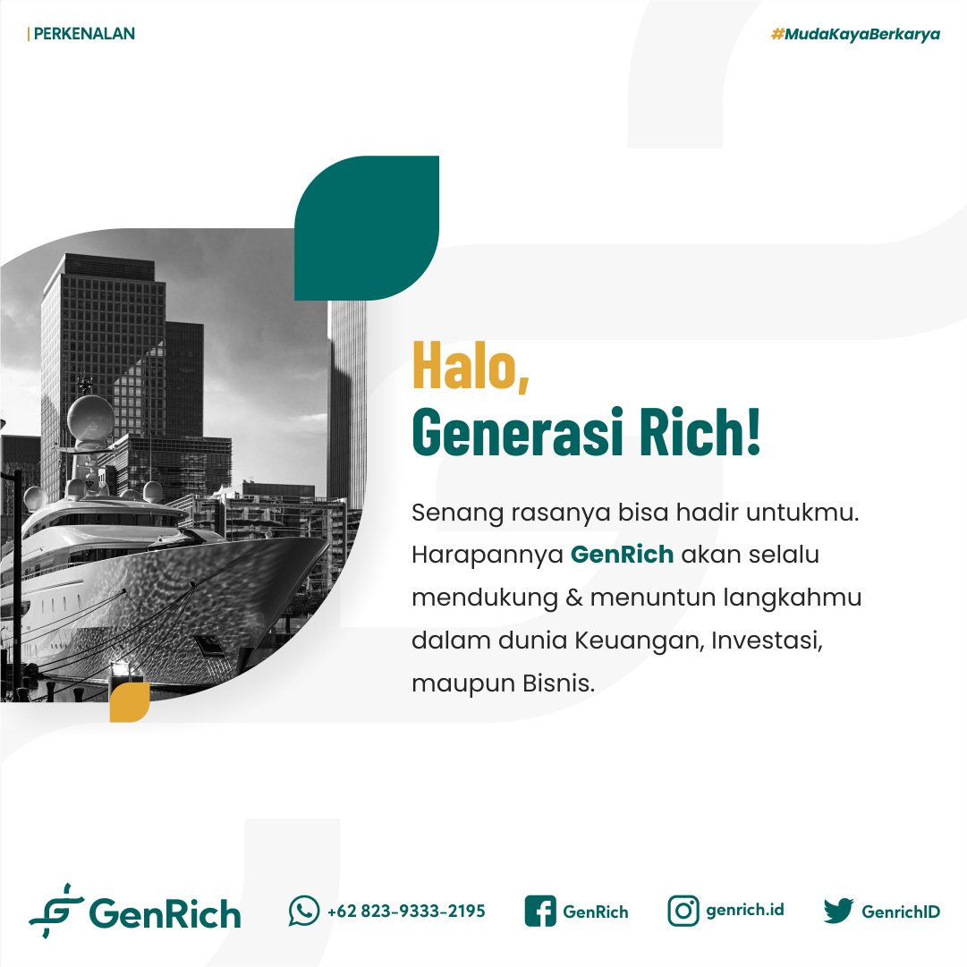 GenrichID's tweet photo. Halo, Generasi Rich!
Mulai hari ini GenRich akan hadir untukmu.
Tentunya GenRich berkomitmen untuk selalu mendukung dan menuntun langkahmu dalam dunia Keuangan, Investasi, maupun Bisnis.
So, nantikan konten-konten kami selanjutnya ya! 😉
#GenRich #GenerasiRich #MudaKayaBerkarya https://t.co/W6jqKLnGGB