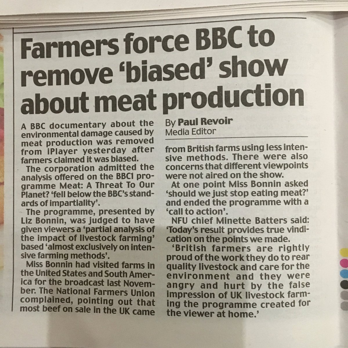 Great work NFU and all involved. At last a bit of honesty. Making a biased program focusing on extensive farming in America and South America and then painting painting the British Farmers with same brush was totally factually and morally wrong.