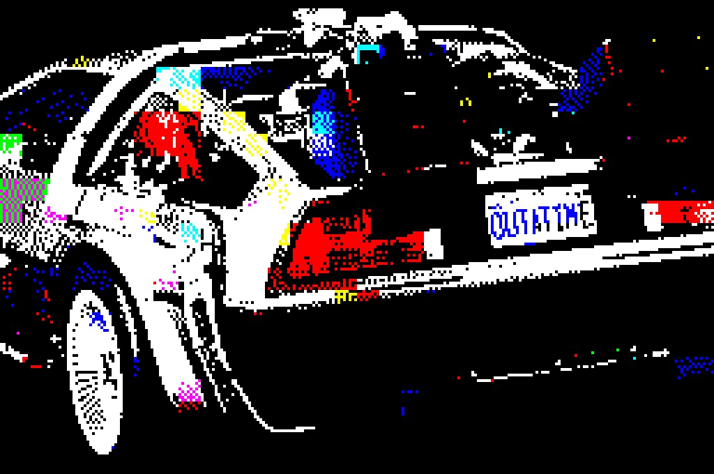 First the  #ZXSpectrum using 8 bright colours from a palette of 15 at 256x192 resolution. 15 colours can be used at the same time but that looked worse. The Speccy is hamstrung by attribute clash, 2 colours per 8x8 square. Images have to be skilfully painted to get a nice result.