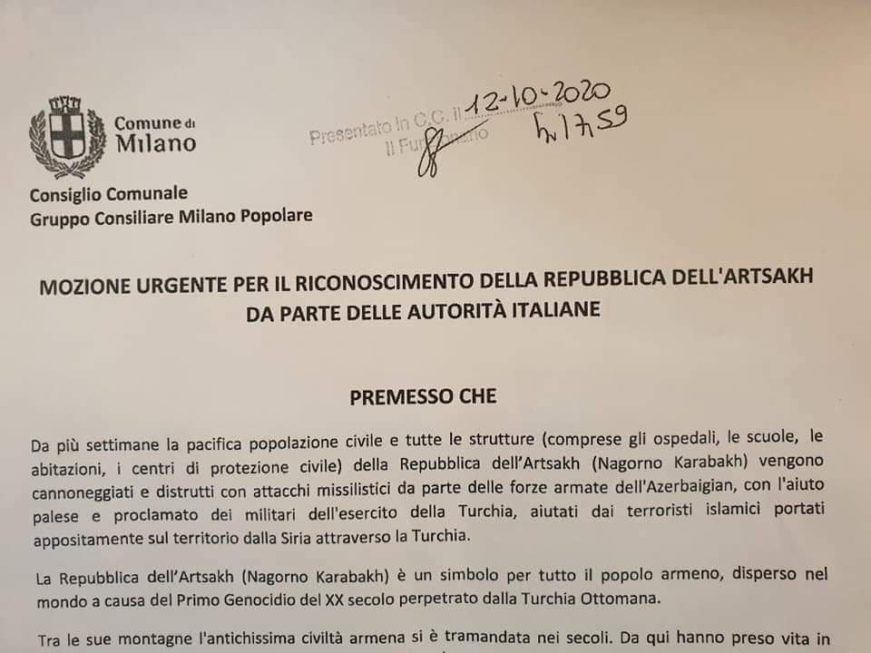 GevorgyanLucy's tweet image. Milan 🇮🇹 recognize the indipence of Republic of #ARTSAKH!!! 
✔️ STOP Turkish-Azerbaijani funded terrorism against Armenians 
#StopAzerbaijaniAggression
✔️ STOP all military assistance to Turkey and Azerbaijan
#RecognizeArtsakhRepublicNow
✔️ Recognize the Independence of Artsakh