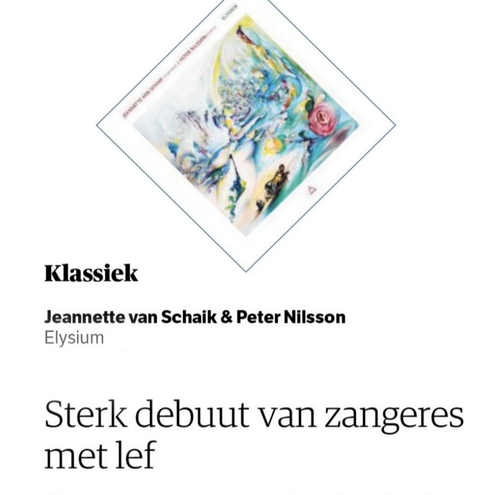 Strong debut album by a singer with guts ~ <a href="/nrc/">NRC</a> "She has a powerful sound, clear-warm timbre ánd acting talent. Van Schaik's effortless top notes sometimes seem to want to sound through a theater, but she also has a beautiful intimate, mezzo-like middle register."