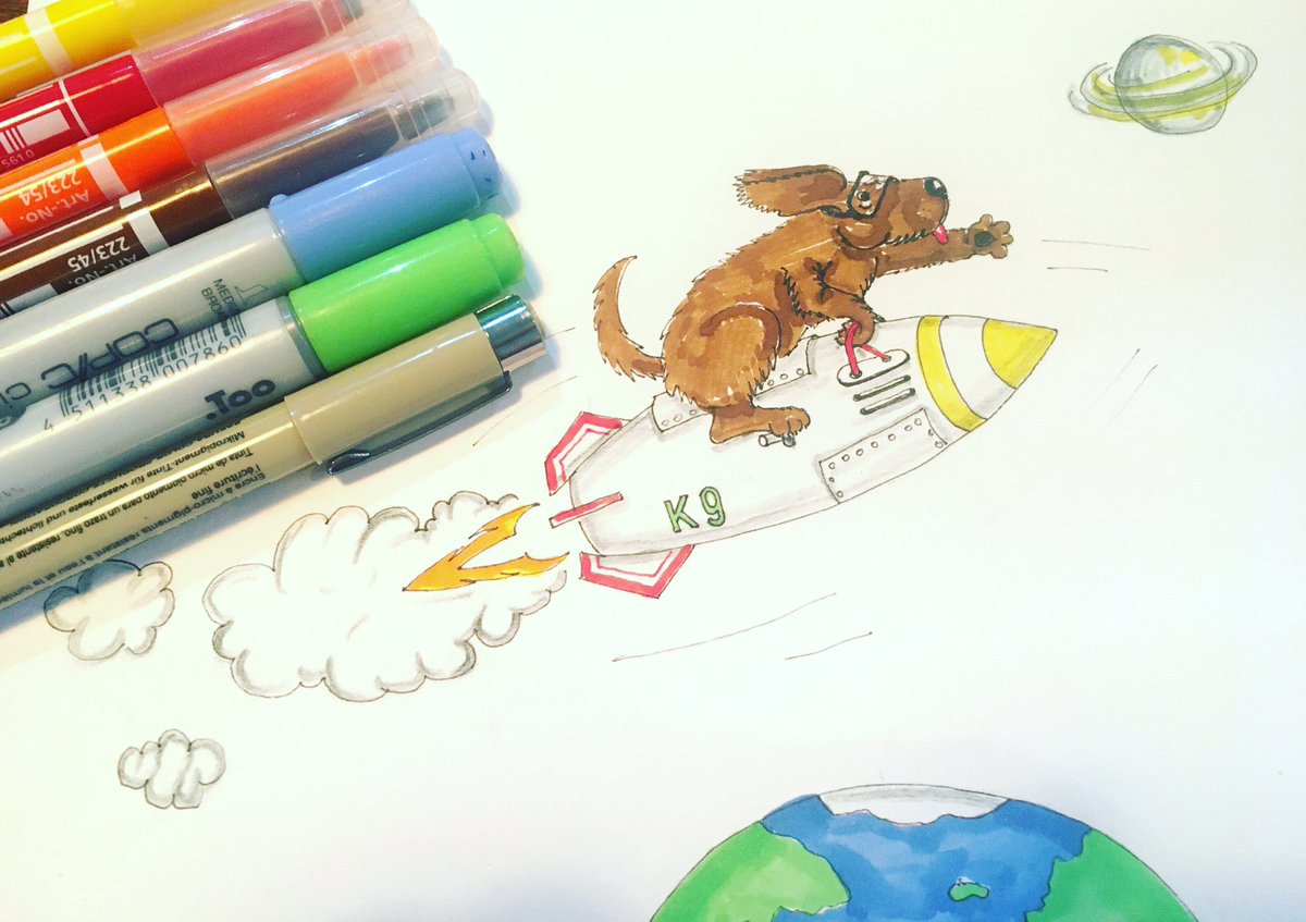 mecurdy's tweet photo. #inktober2020day16 prompt is ROCKET 🚀 so here’s a dog heading into space on a rocket. #inktober #inktober2020 #inktober2020day16rocket https://t.co/EwJh7uz1mx