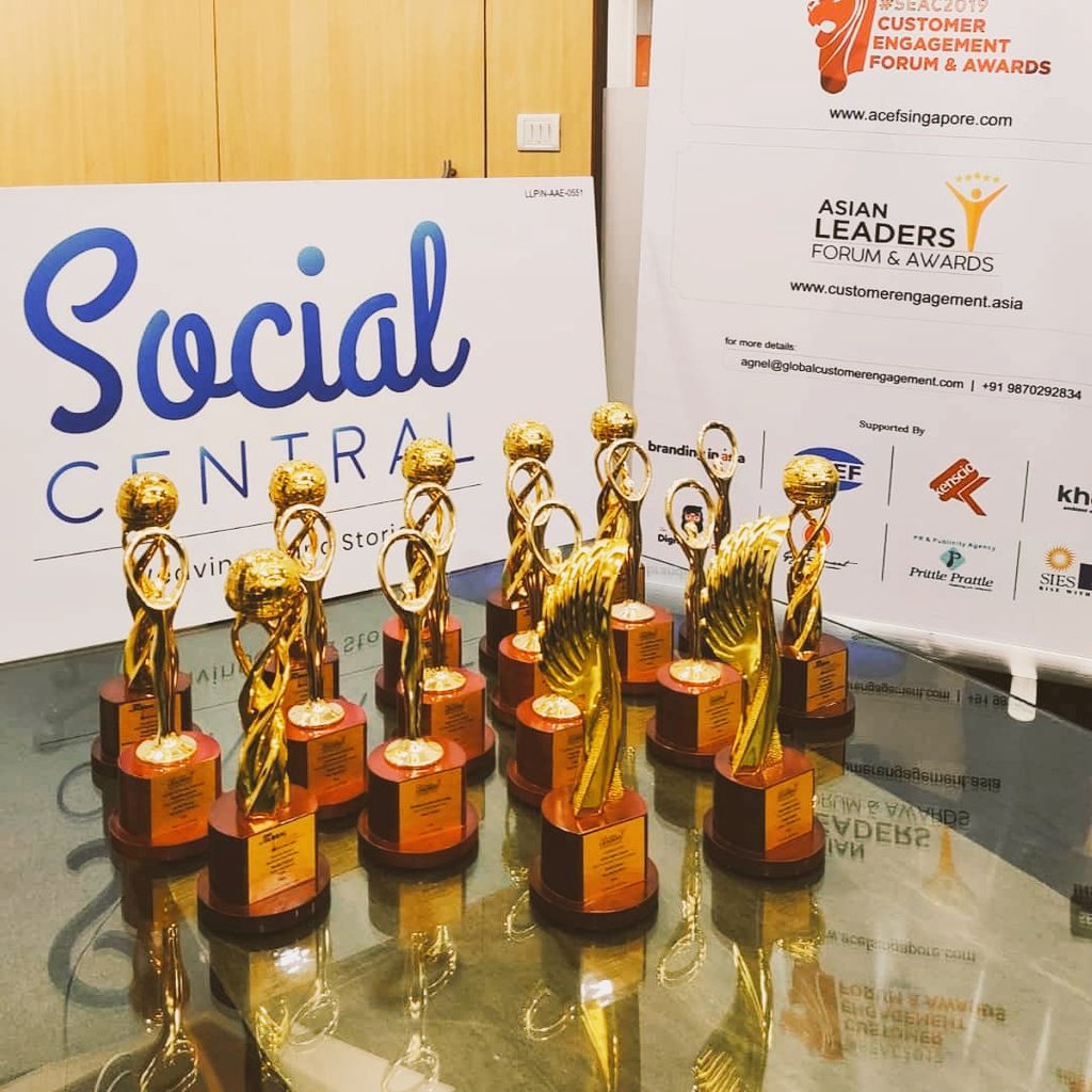 SocialCentralMS's tweet photo. All that glitters is success! We are proud to announce our victorious run at the @acef_apac at the 9th ACEF Asian Leaders Awards.  Team @socialcentralindia this belongs to all of you, this is possible because of you, this is you at your glory best! https://t.co/wO3p0k23pW