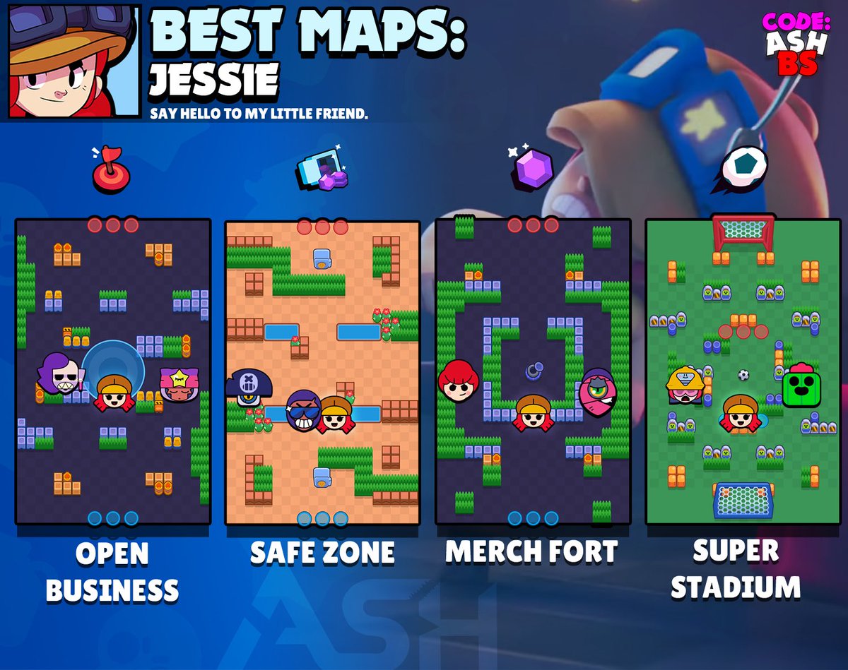 Code Ashbs On Twitter Jessie Tier List For Every Game Mode And The Best Maps To Use Her In She S A Very Map Dependent Brawler Who S Decent In Every Mode Except Bounty And - brawl stars best game mode for crow