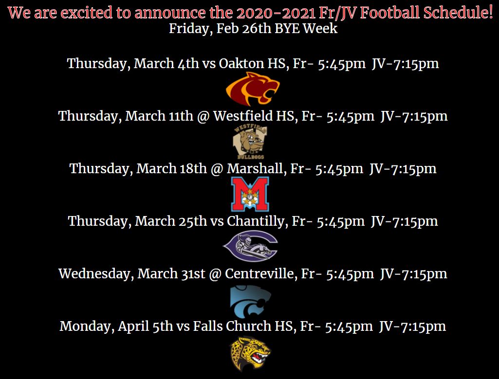 Check out the 2020-2021 Football schedule!!  All schedules are being worked on and will be announced once they are finalized.