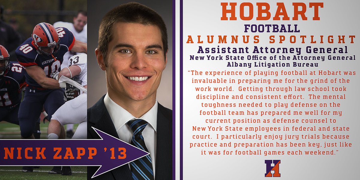 Hobart Football Alumni Series:
Nick Zapp ‘13
ILB
Hudson HS, NY
Major: History
Minors: Environmental Studies, Classical Studies, &amp; Political Science
Captain
2X First Team Academic All-District
3X Liberty League All-Academic 
Druid Honor Society
#TheHobartWay