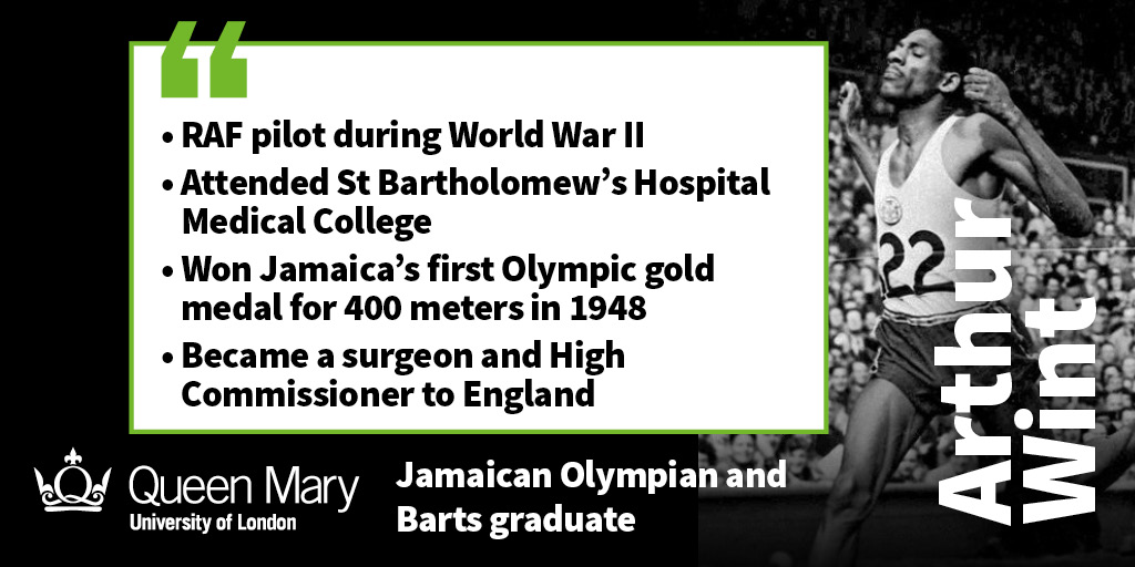 Arthur Wint MBE was a Barts graduate who managed to win gold at the 1948 Olympics while a student, before going on to have a distinguished career as a surgeon and diplomat #BlackHistoryMonth. Find out more here: qmul.ac.uk/smd/equalitydi… @QMULDiversity