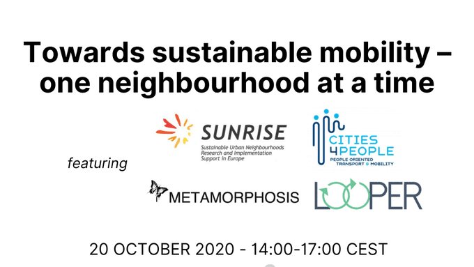 Want to find out how #urban #mobility planning &amp; co-creation in neighbourhoods transforms cities 🤔?

Then join 3⃣ CIVITAS projects - <a href="/CIVITAS_SUNRISE/">CIVITAS_SUNRISE</a>, <a href="/c4p_project/">Cities-4-People</a>, <a href="/EuMetamorphosis/">EU Metamorphosis Project</a> - as well as Looper, in their joint final conference❗️  

📅 20 Oct
👀 bit.ly/3lT2Xkl