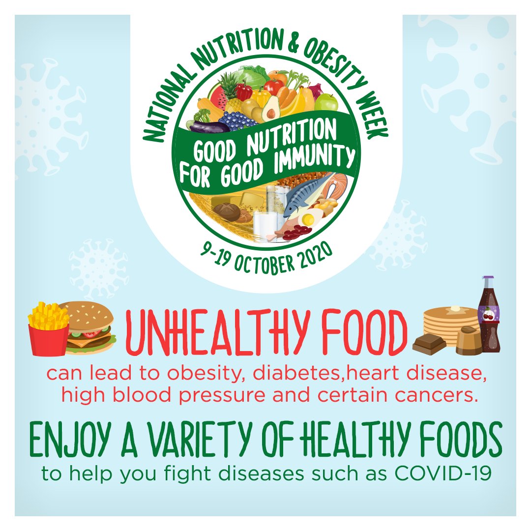DBE_SA's tweet photo. Did you know that the food you eat can have a big impact on your immunity? Choose mostly whole, minimally processed foods to help prevent disease. For more tips, visit https://t.co/bS2EPnHr6W. #NNOW2020 #Nutrition4Immunity #GoodFoodGoodImmunity #FoodandImmunity @HealthZA https://t.co/dI2bgb3OI8