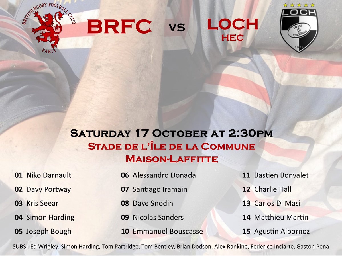 BritishRFCParis's tweet photo. 1st game of the season!!! Come out and support the expats as we face off against LOCH (HEC). 
🏉 2:30PM kickoff
🍻 6:00PM social at The Bowler
.
.
#mudsweatandbeers #rugby #covidcantholdusdown #rugbylife #rugbyplayer #rugbytraining #rugby🏉 #rugbyleague #fitness #rugby4life https://t.co/x19rbuaYiH