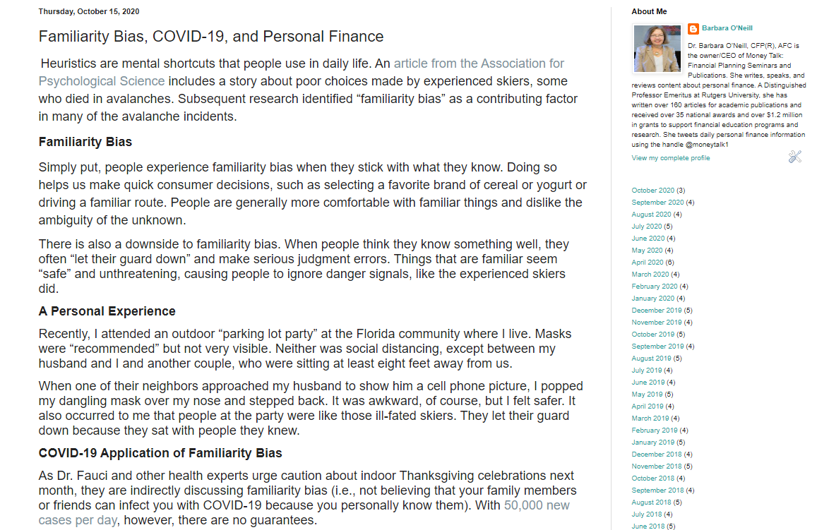 moneytalk1's tweet photo. NEW Blog Post:  Familiarity Bias, COVID-19, and Personal Finance: https://t.co/dcE4xfMcc8 https://t.co/1NLCvOgNcb