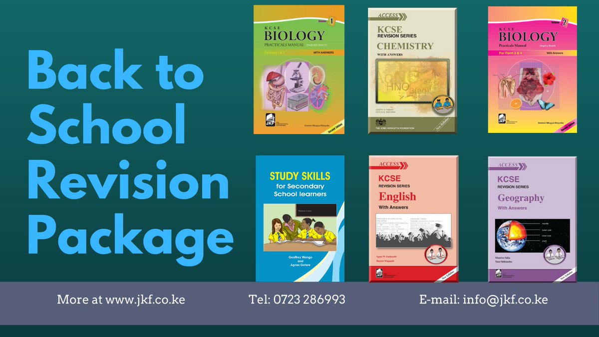 JomoKenyattaFDN's tweet photo. Back to school revision materials for KCSE students available in bookshops countrywide.
Be well prepared for the exams with these wonderful revision books.
Get a copy for the candidates at affordable prices.
#BacktoSchool
#Revisionbooks https://t.co/7My0fEOHY5