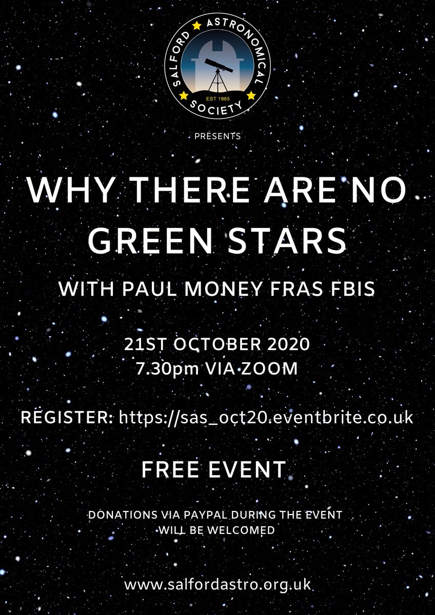Join us on next Wednesday!

 ⭐'Why there are no green stars'⭐ with the fantastic Paul Money

Register here: sas_oct20.eventbrite.co.uk