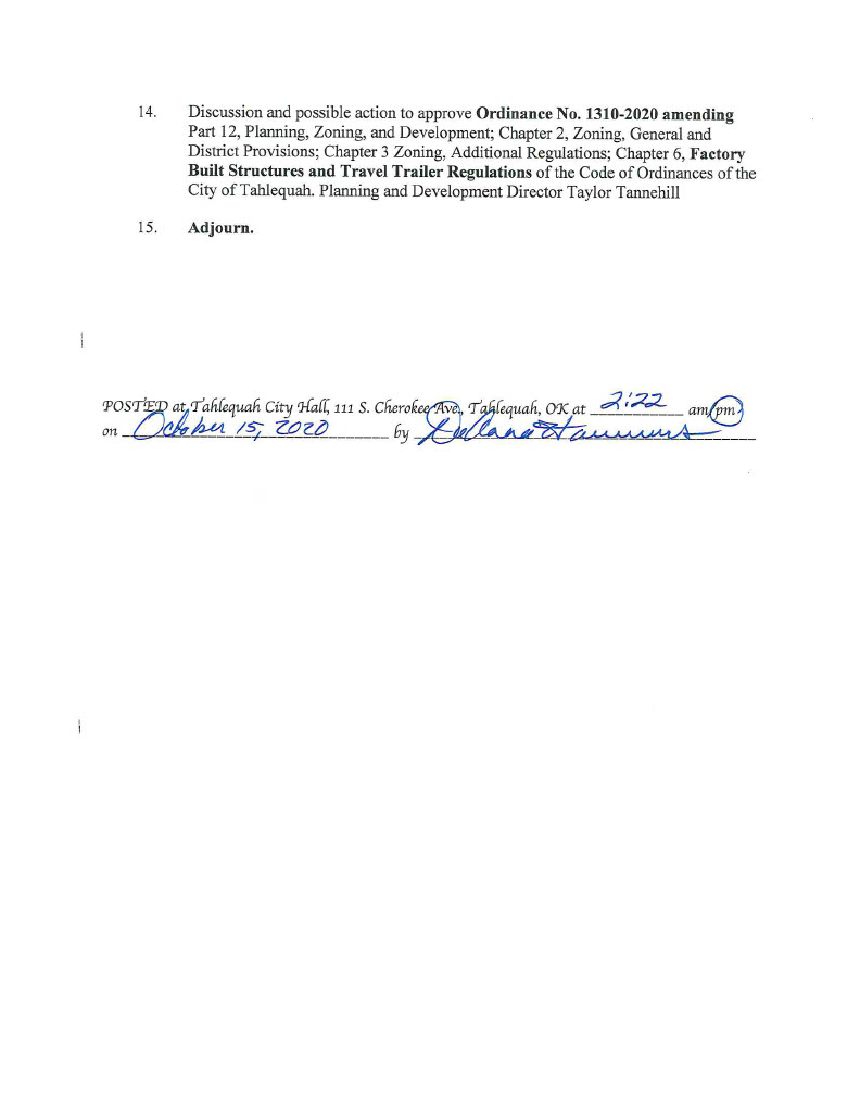 CityofTahlequah's tweet image. The next City Council meeting has been scheduled for 5:30 p.m. on Oct. 19 via Zoom