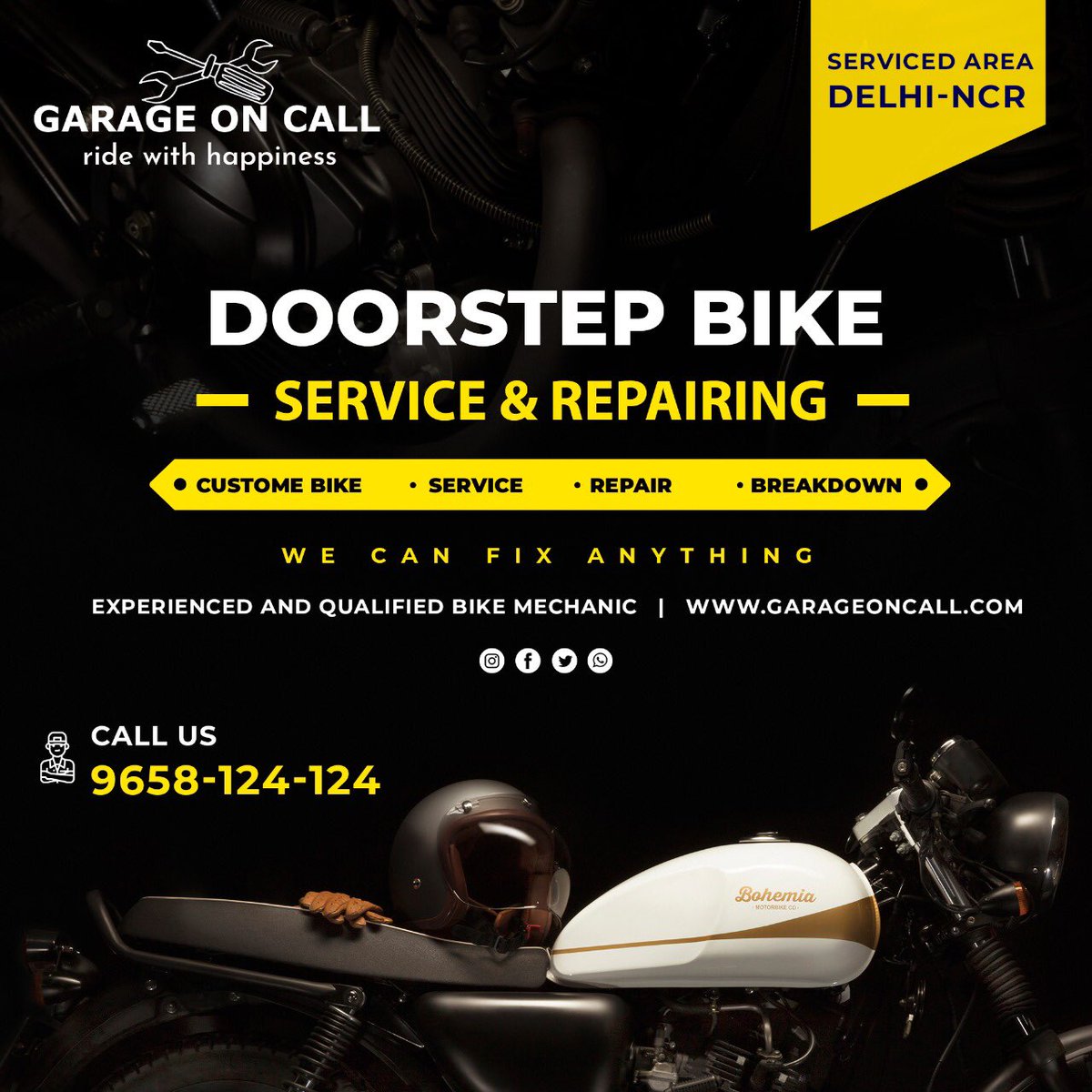 Garageoncall's tweet photo. Garage On Call work as per your convenience and send our mechanics to your office or home, we serviced your bike at your convenience. Book Appointment Now https://t.co/kT8pOZeHIq
#BikeGarage #BikeServicing #BikeMechanic #BikeServiceatHome #Garageoncall https://t.co/tlP5UjlnWS