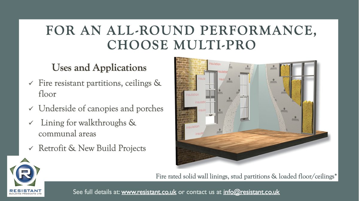 ResistantBoard's tweet image. Need a board that provides an all round outstanding performance? Multi-Pro provides the versatility needed for different projects. 

For information on Features and Benefits, read more here at: resistant.co.uk/app/uploads/FB…

#specifying #buildingboards #applications #safety