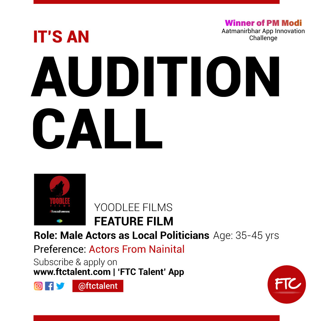 FTCTalent's tweet photo. We are seeking for #maleactors with good #actingskills & #heavybody structure to play the role of local #politicians & within the 35 - 45 years for an upcoming Film. Applicants preferably based in #Nainital, India. To Apply - Subscribe to https://t.co/C2tbHRJtXz | FTC Talent App. https://t.co/t6mSks0gbu