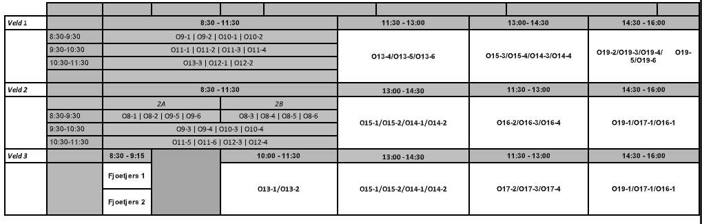 Vanaf morgen 4 weken lang de Craeyen Cup volgens onderstaande schema.