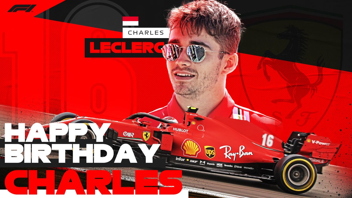 F1's tweet photo. Happy birthday to the one and only @Charles_Leclerc 🎂

2️⃣3️⃣ laps completed so far in this crazy race we call life - have a good one!

#F1 https://t.co/N5kNKlBH3D