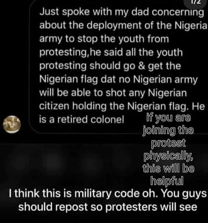 TheOnlyFOKS's tweet photo. So, I saw this, and protesters can protect themselves with this against the Nigerian Army!
Retweet so that people can get to see it.

THE 7-POINT DEMANDS

Ministry of Injustice

Beyonce

#5for5

Disney https://t.co/HhngU3V4FK