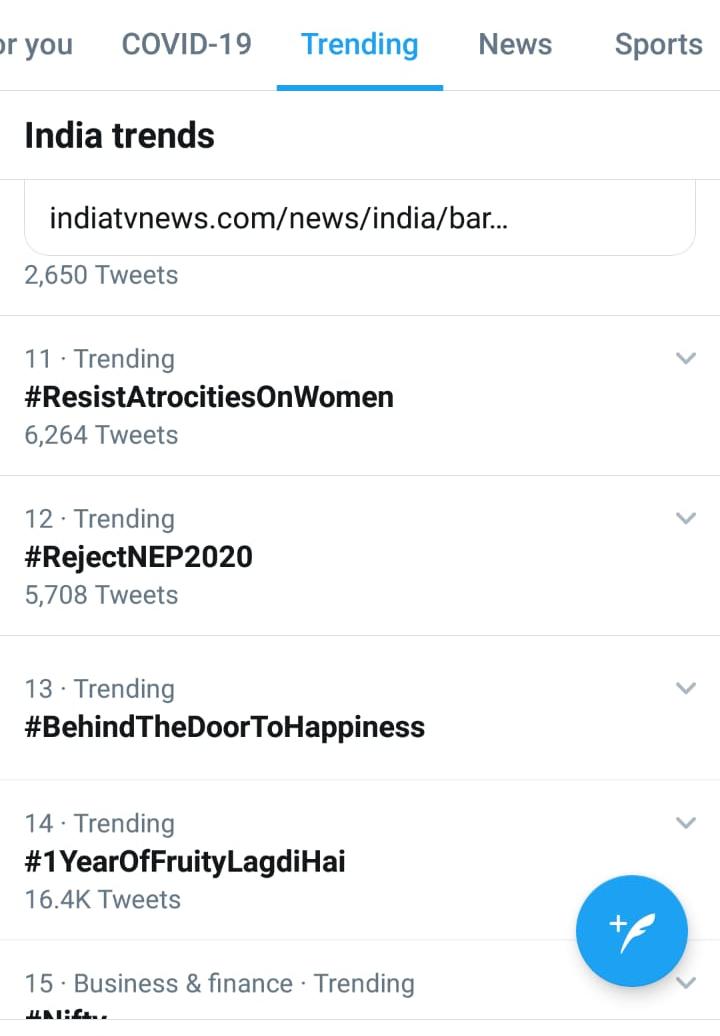 #ResistAtrocitiesOnWomen
#RejectNEP2020

TWITTER TRENDING 🗣️🗣️ : 
    ✊✊Congratulations to all✊✊

Heartfelt warm greetings to all who participated in Twitter Storm and in various programs on 15th october's all India Demand Day.
#AIDSO