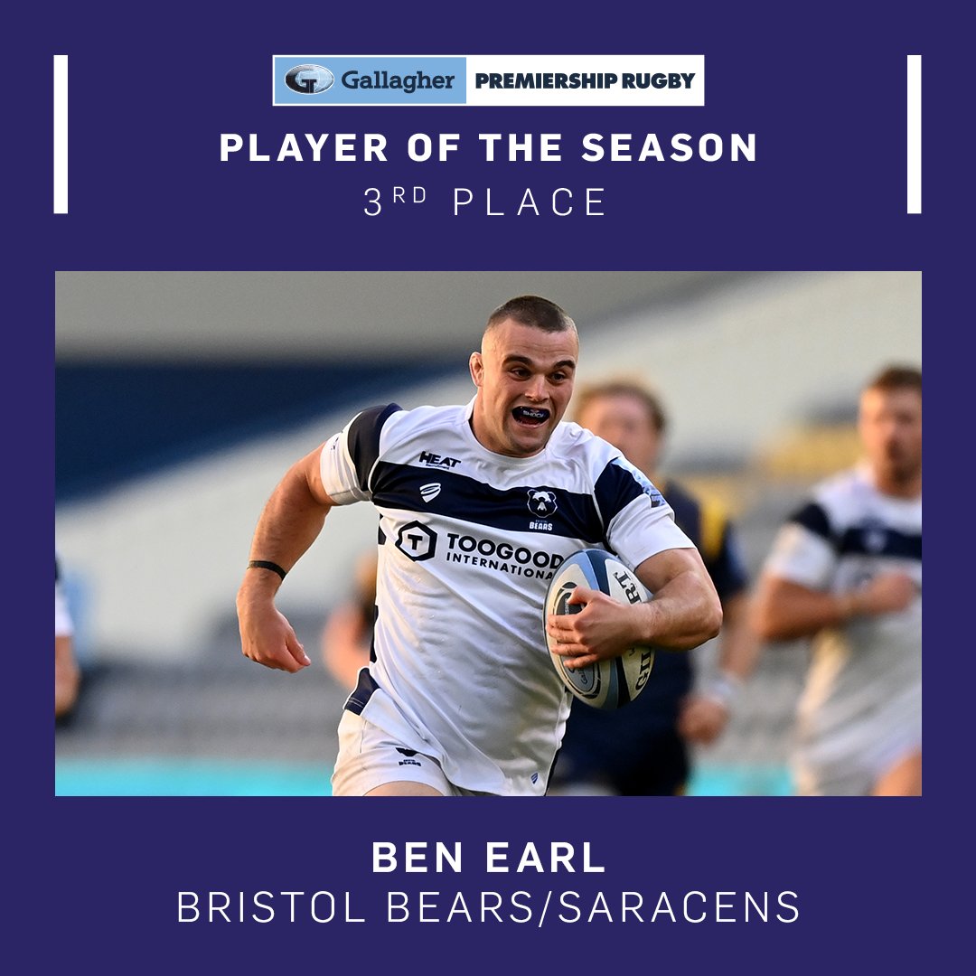 BristolBears's tweet photo. 𝗚𝗮𝗹𝗹𝗮𝗴𝗵𝗲𝗿 𝗣𝗹𝗮𝘆𝗲𝗿 𝗼𝗳 𝘁𝗵𝗲 𝗦𝗲𝗮𝘀𝗼𝗻 𝗔𝘄𝗮𝗿𝗱 

🥉 @BenEarlba takes third place after a sensational @premrugby season 👏

#PremRugbyAwards https://t.co/gC2oJnvi22