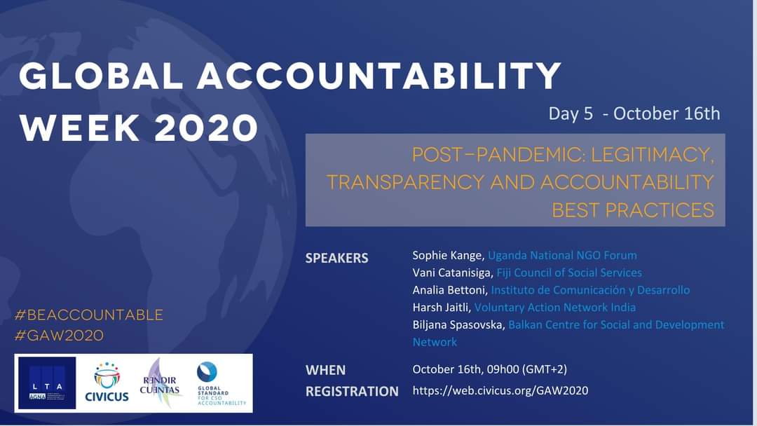 Global Accountability Week comes to an end today leaving us with thoughts to ponder and ideas to implement. Accountability is the key to more stronger and powerful civil society. 
@CIVICUSalliance @CSOStandard #GAW2020 @vani_info