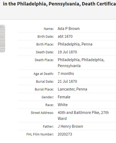 We also see baby Ada—born in December 1869. And sadly, we find notice of baby Ada’s death on 19 July 1870, a few weeks after the census was taken.