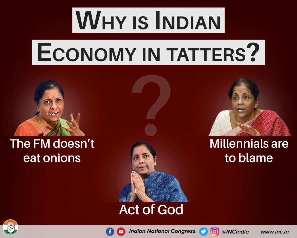 PriaINC's tweet image. 🔸IMF’s latest Economic Outlook, Bangladesh has overtaken India in GDP per capita. 

🔸 Moody's has downgraded its 2019 GDP growth forecast for India thrice - from 7.5% to 7.4% to 6.8% to 6.2%

🔸2 MN job losses April’ 20

Question the FM and she has no clue! 
#QandAwithModi