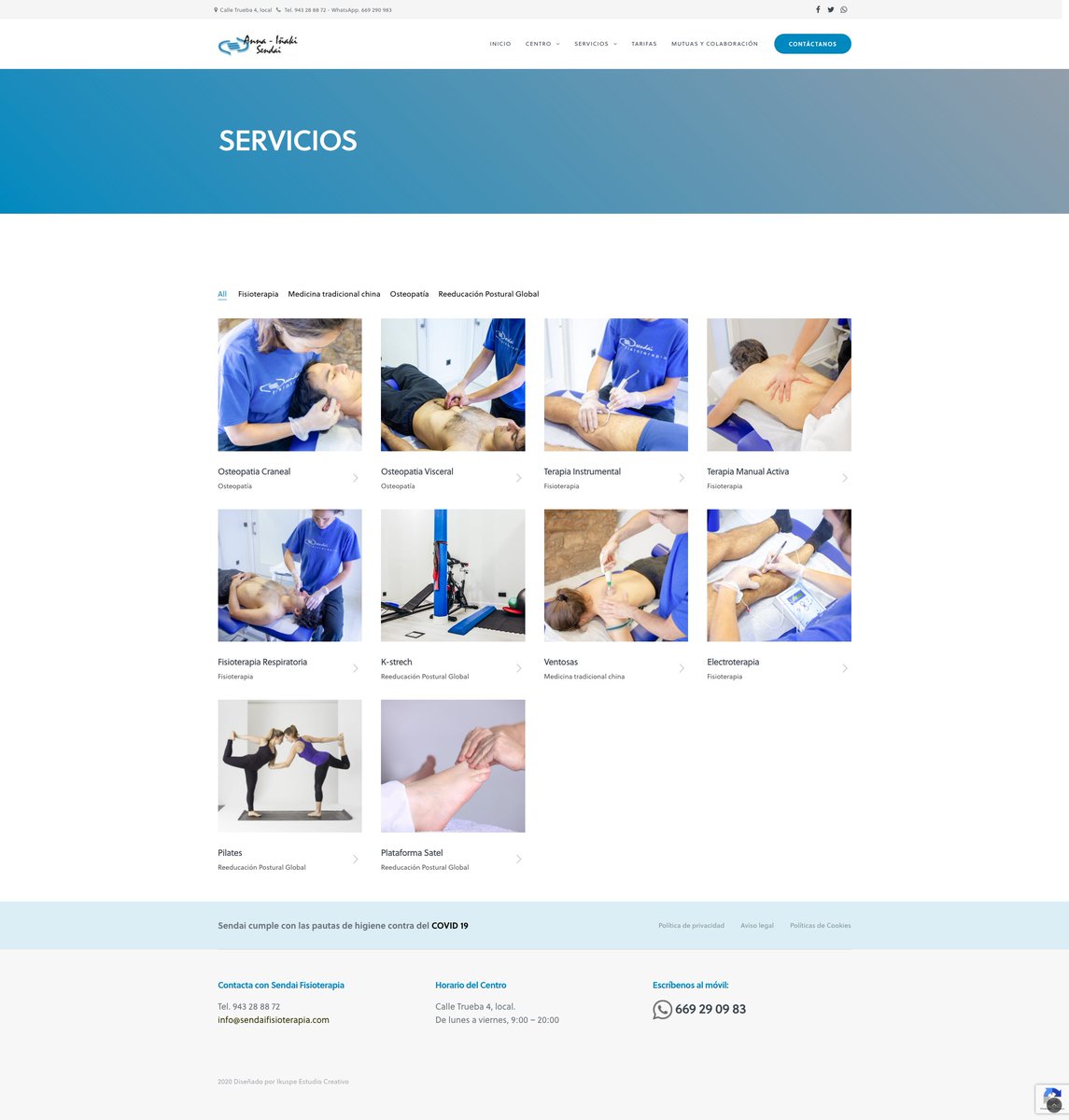 Sendai Fisioterapia webgunearen diseinuan eta garapenean egon gara lanean. Osteopatia, fisioterapia eta txinatar medikuntza tradizionala eskeintzen dituzte.
Argazkiak atera ditugu ere, gertutasunaren balioa eta  nortasun propioa lortzeko. <a href="/sendaifisio/">sendai fisioterapia</a> 
www.sendaifisioterapia.con