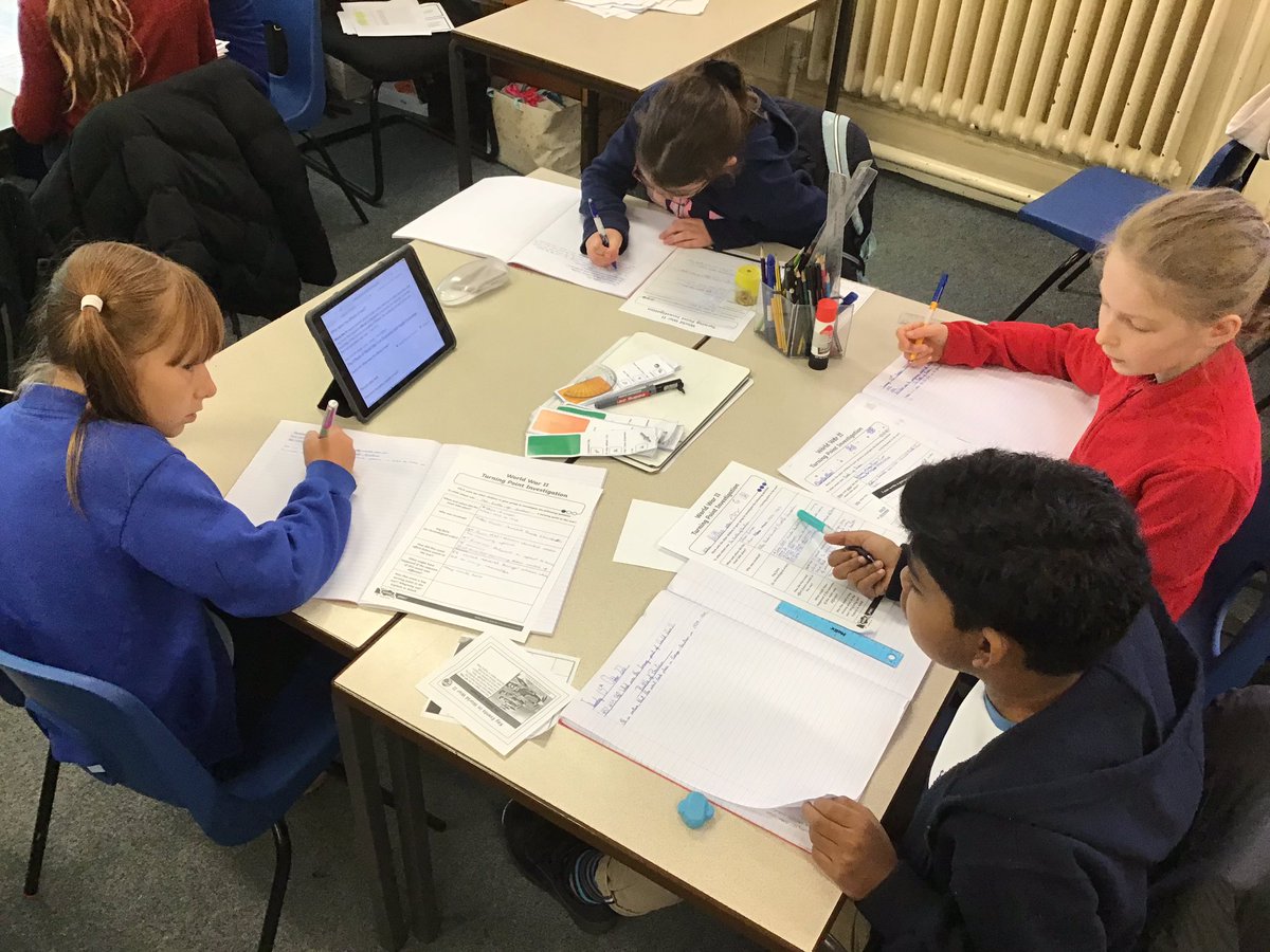 ClaphamTerrace1's tweet photo. Year 6 are writing persuasive arguments as they get ready for a debate about key turning points during World War Two. #history #computing #persuasivelanguage #collaborativelearning https://t.co/oq0q3yJ6Xl