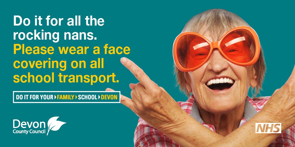 Shout out to all the rocking nans! Look out for our eye-catching posters on bus stops around Exeter. We created this campaign for <a href="/DevonCC/">Devon County Council</a>. It's designed to encourage school pupils to wear a mask on school transport to help protect the wider community. #Exeter #Advertising