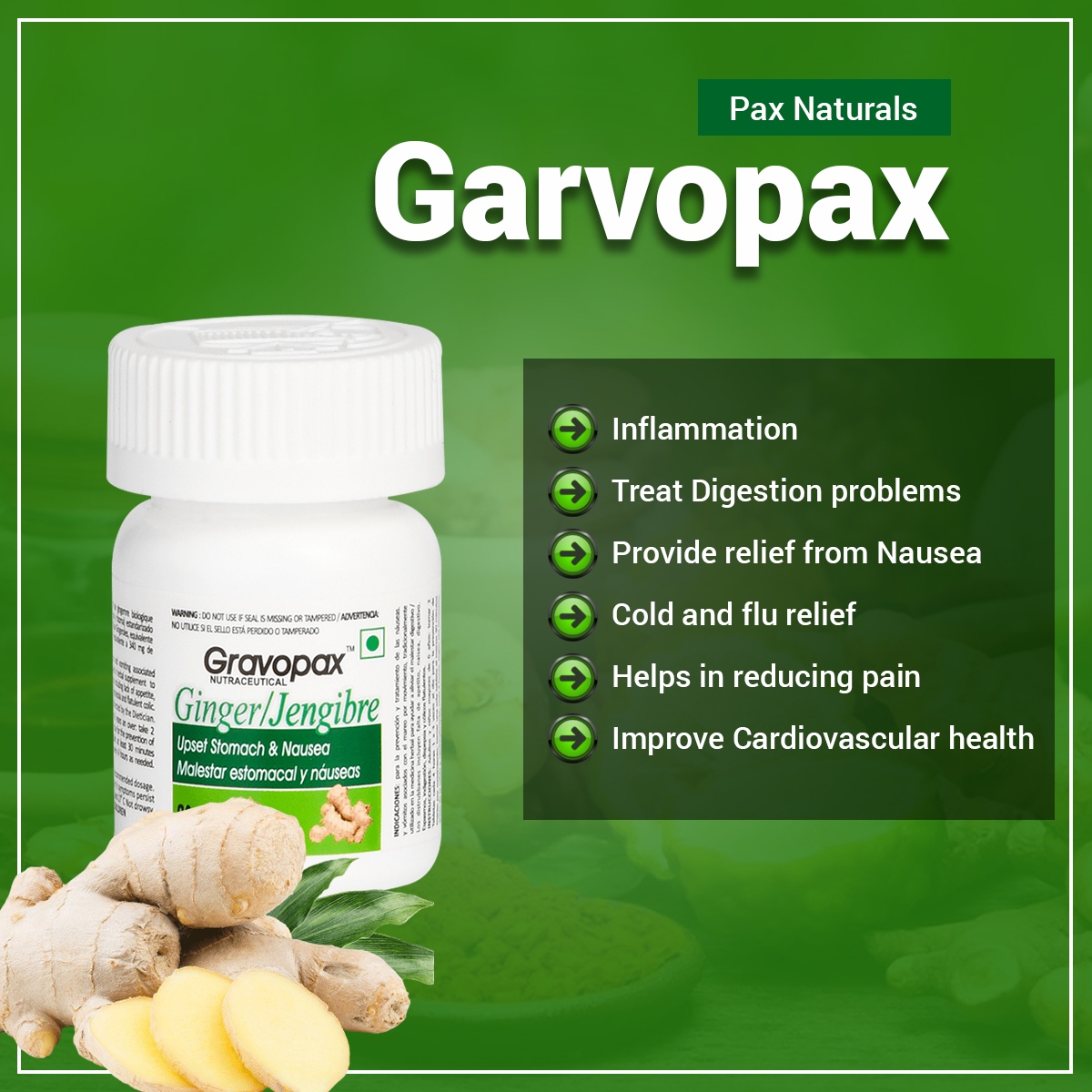 Treat your Digestion problems with Pax Naturals Garvopax.

The product is available at a discounted rate of Rs. 270/-

Shop now at - bit.ly/3dw0f1b

#PaxNaturals #Garvopax #GingerTablets #Ginger #Health #Healthy #Healthcare #HealthyLifestyle #HealthyImmunity #GutCare
