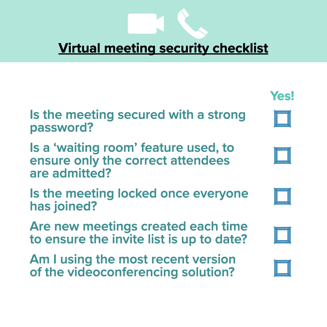 #CyberSecurityAwarenessMonth Virtual meetings are still our reality👩‍💻👨‍💻Since reports of meetings being hijacked, most solutions have improved security, but we can still take simple actions to protect our communications from exploits🛡Basic checklist for setting up your meetings: