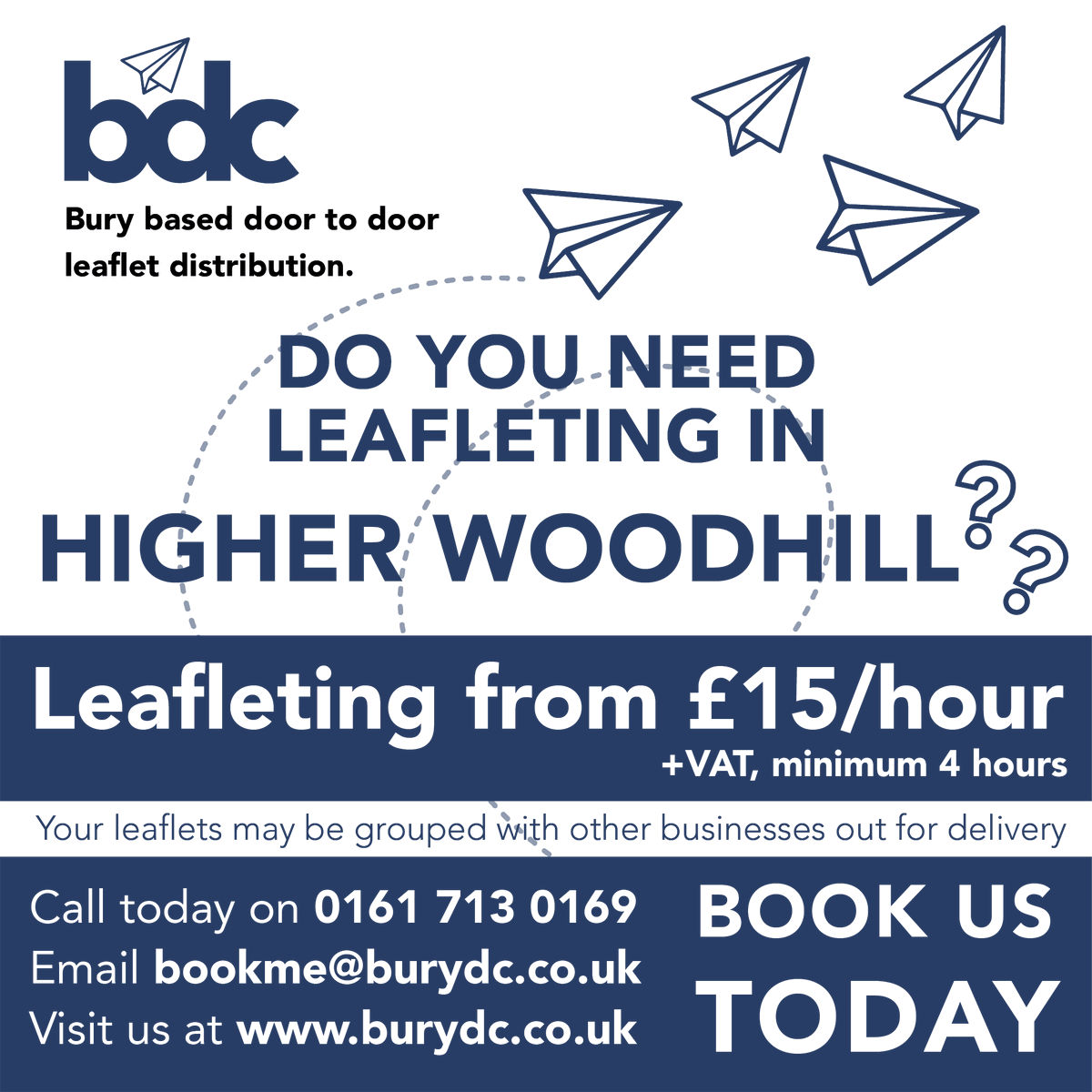 📮 Leafleting from £15/hour +vat (minimum 4 hours)
Do you need #leafleting in #HigherWoodhill ?
☎️ Call today on 0161 713 0169
📥 Email bookme@burydc.co.uk
🖥️ Or visit burydc.co.uk